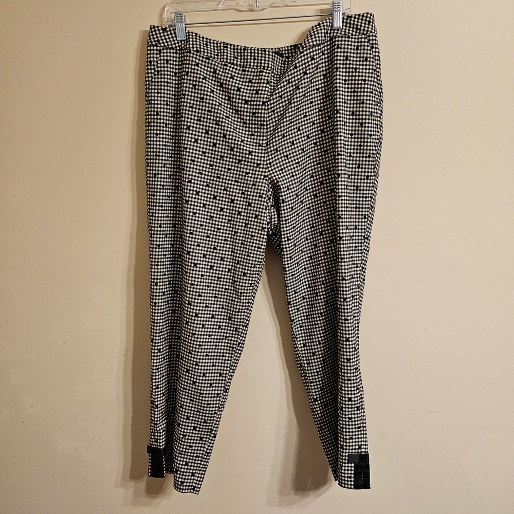 Talbots Trousers Women 18WP Black White Gingham Polka Dot Bow Hem Wool Blend